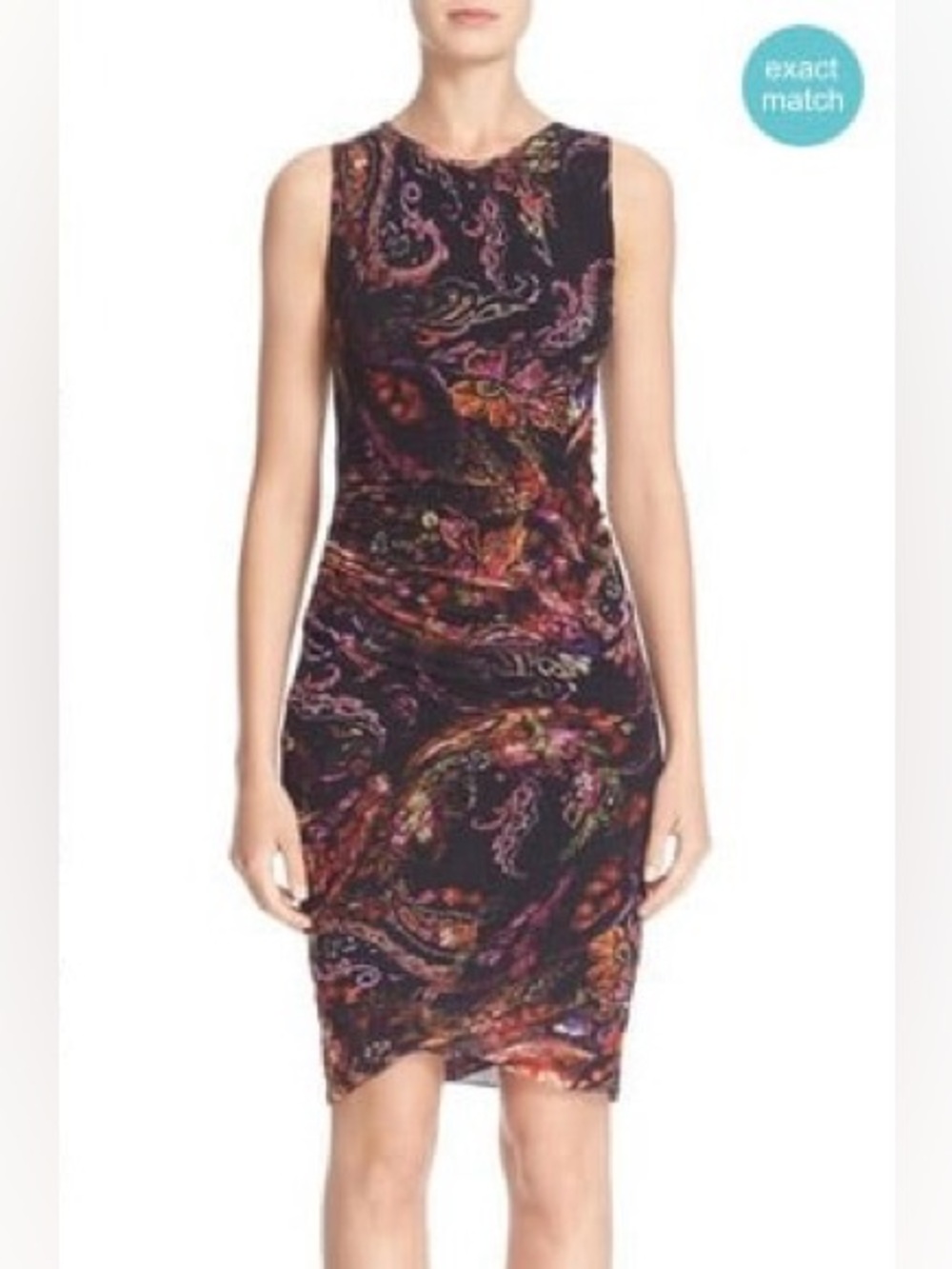 Fuzzi Vintage Paisley Ruched Bodycon Dress